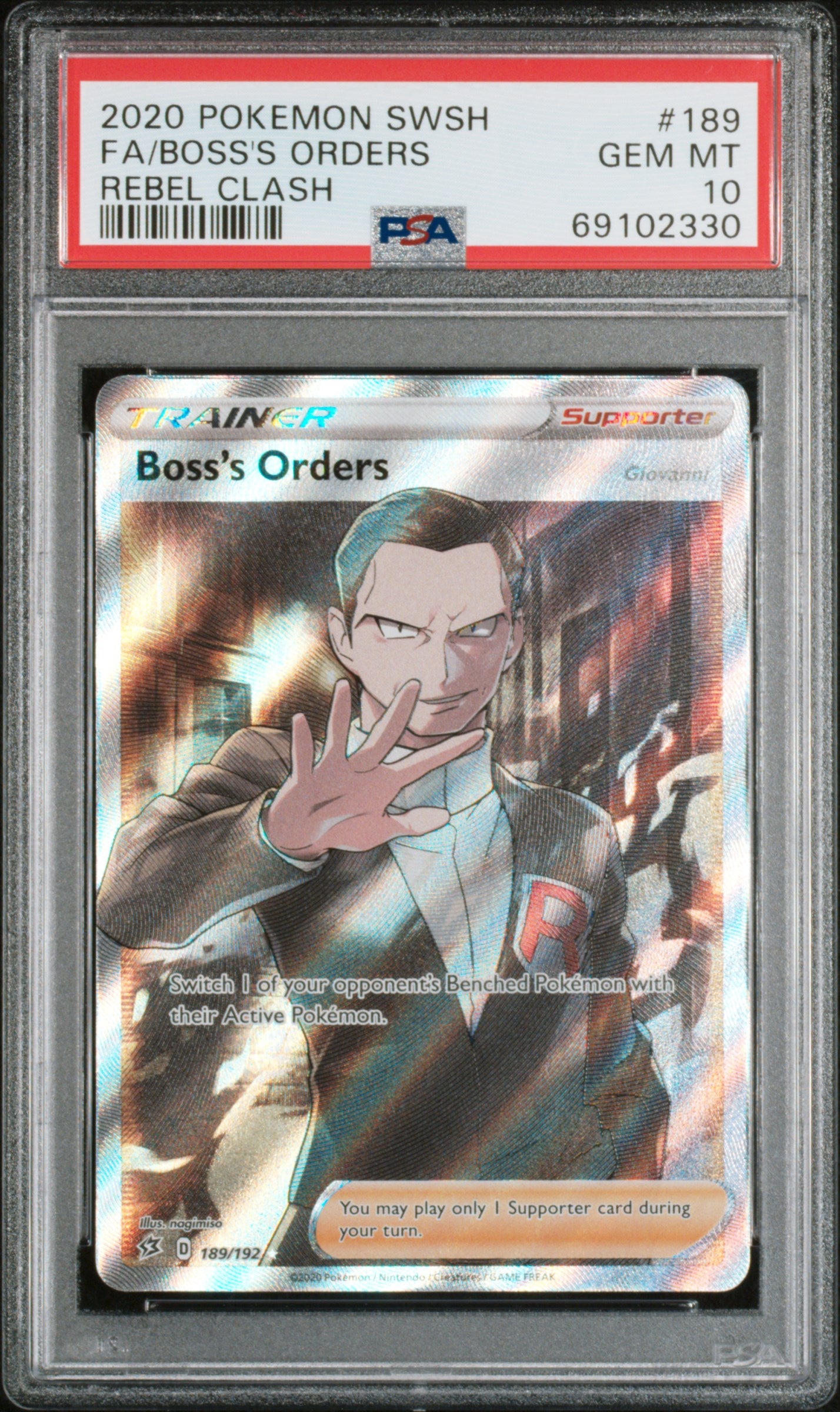 2020 POKEMON SWORD & SHIELD REBEL CLASH FA/BOSS'S ORDERS #189 PSA 10 - Image 1