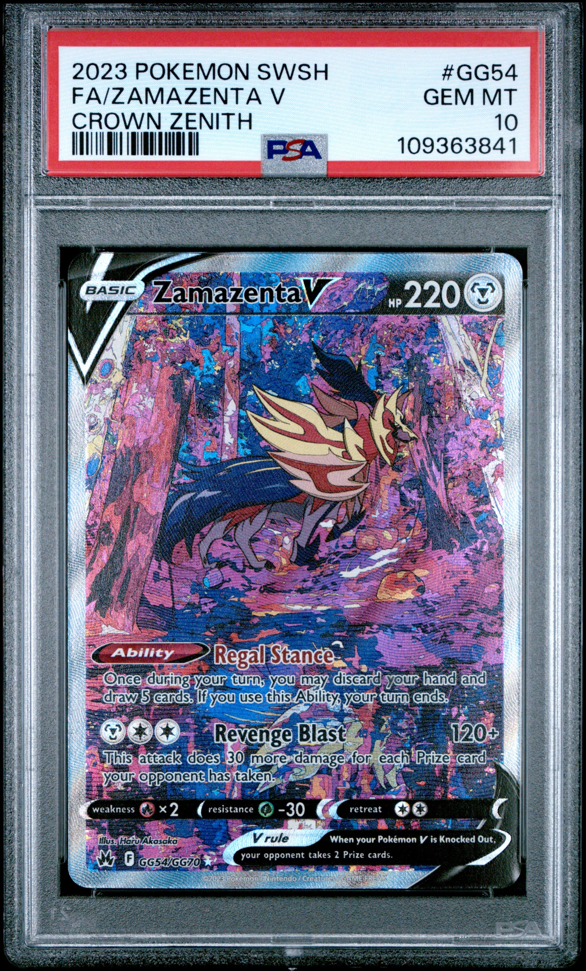 2023 POKEMON SWORD AND SHIELD CROWN ZENITH FA/ZAMAZENTA V #GG54 PSA 10 - Image 1