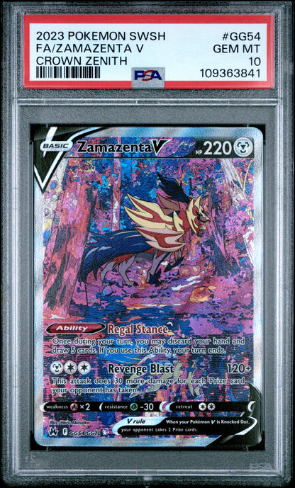 2023 POKEMON SWORD AND SHIELD CROWN ZENITH FA/ZAMAZENTA V #GG54 PSA 10 - Image 1
