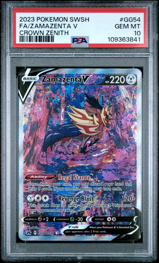 2023 POKEMON SWORD AND SHIELD CROWN ZENITH FA/ZAMAZENTA V #GG54 PSA 10 - Image 1