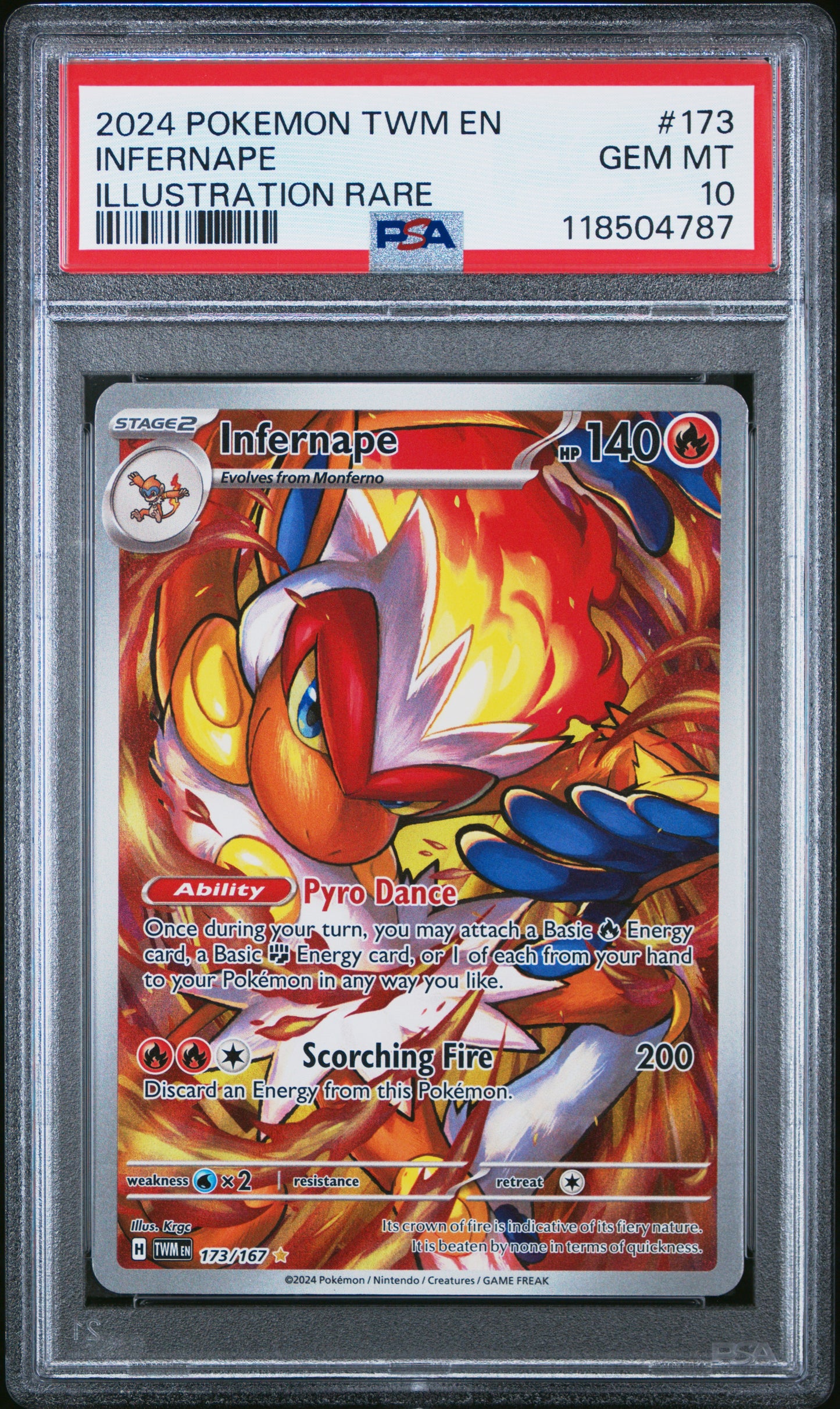 2024 POKEMON TWM EN-TWILIGHT MASQUERADE INFERNAPE #173 PSA 10 - Image 2