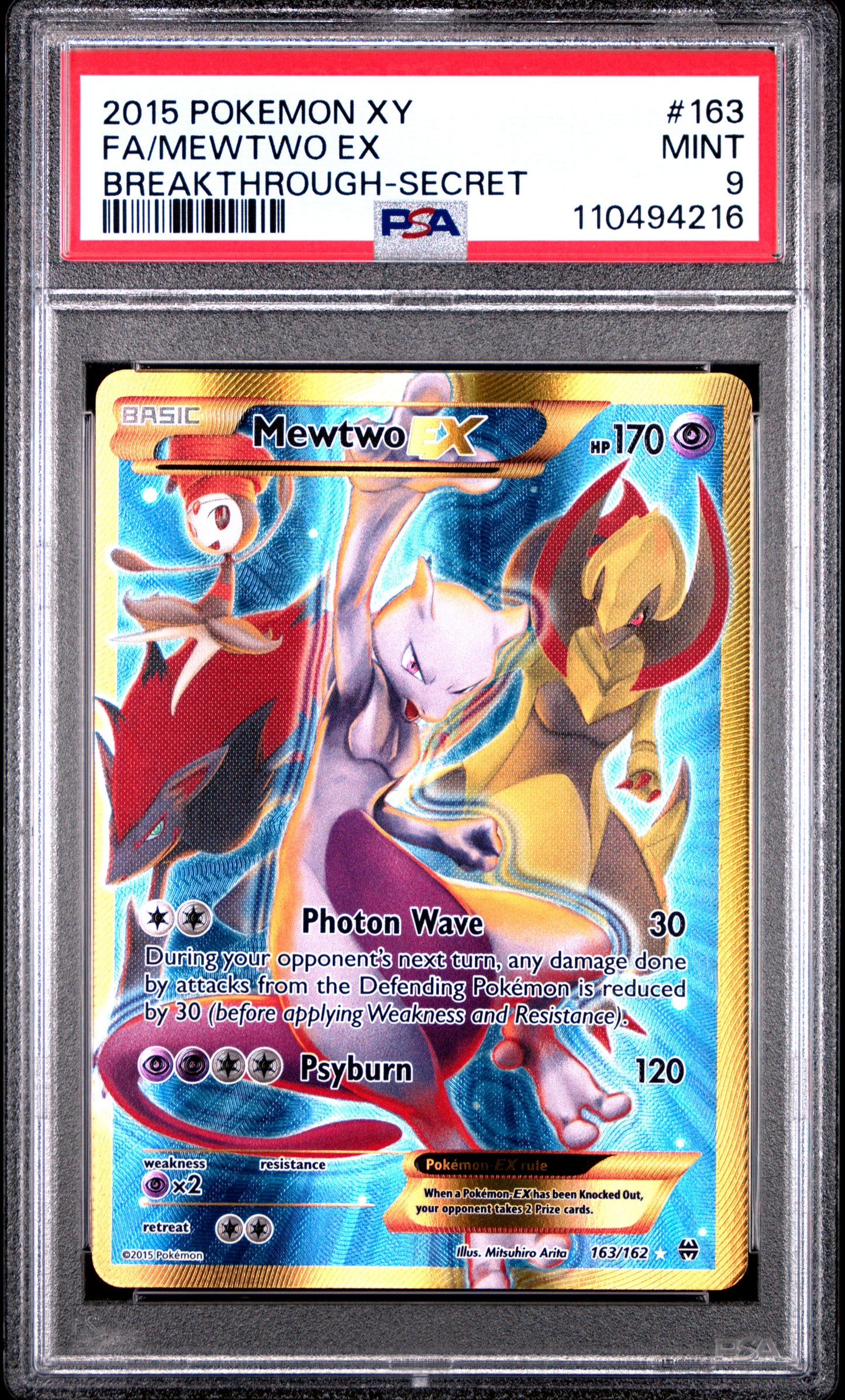 2015 POKEMON XY BREAKTHROUGH FA/MEWTWO EX #163 PSA 9 - Image 2