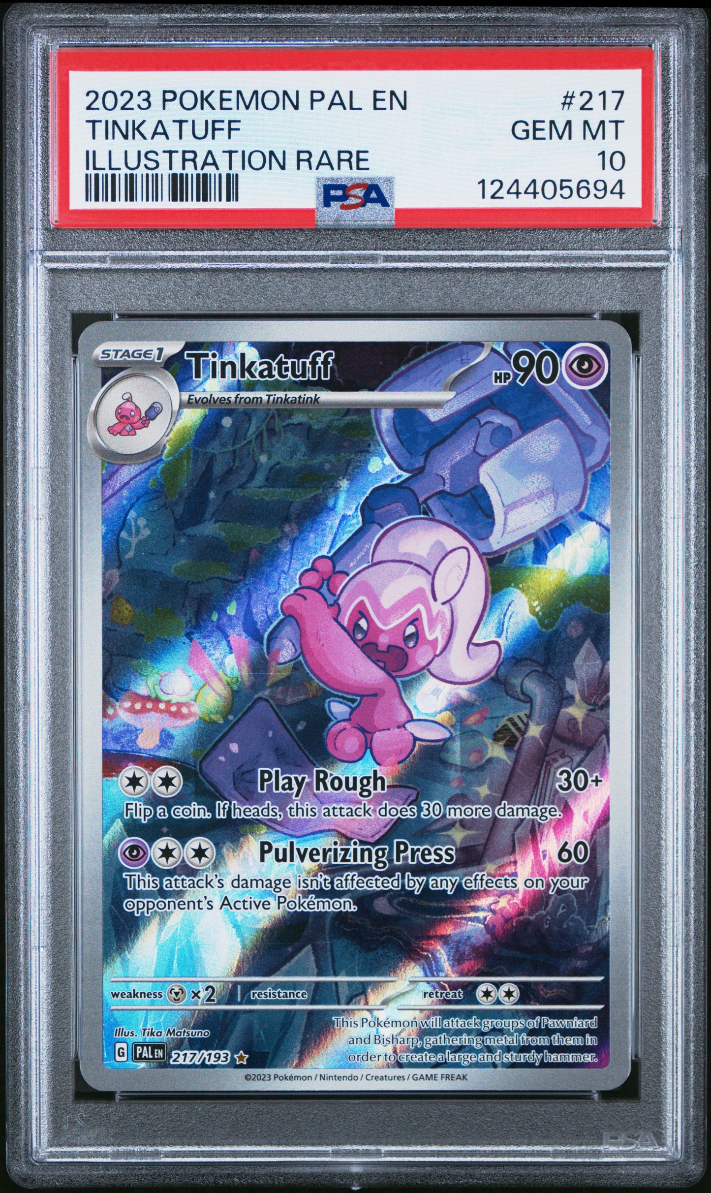 2023 POKEMON PAL EN-PALDEA EVOLVED TINKATUFF #217 PSA 10 - Image 2