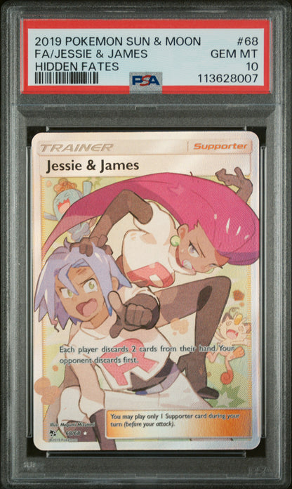 2019 POKEMON SUN & MOON HIDDEN FATES FA/JESSIE & JAMES #68 PSA 10 - Image 1
