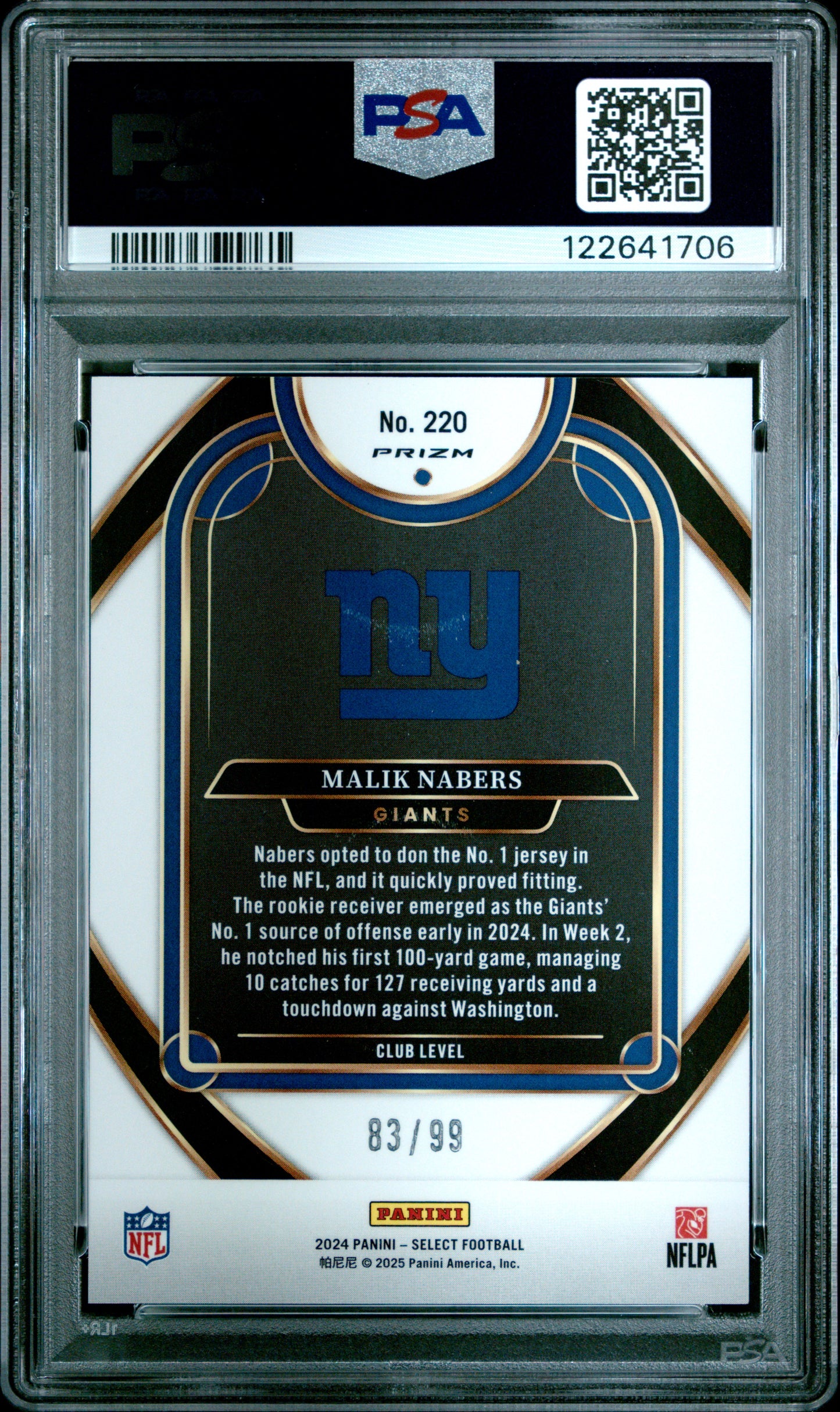 2024 PANINI SELECT MALIK NABERS #220 PSA 10 - Image 2