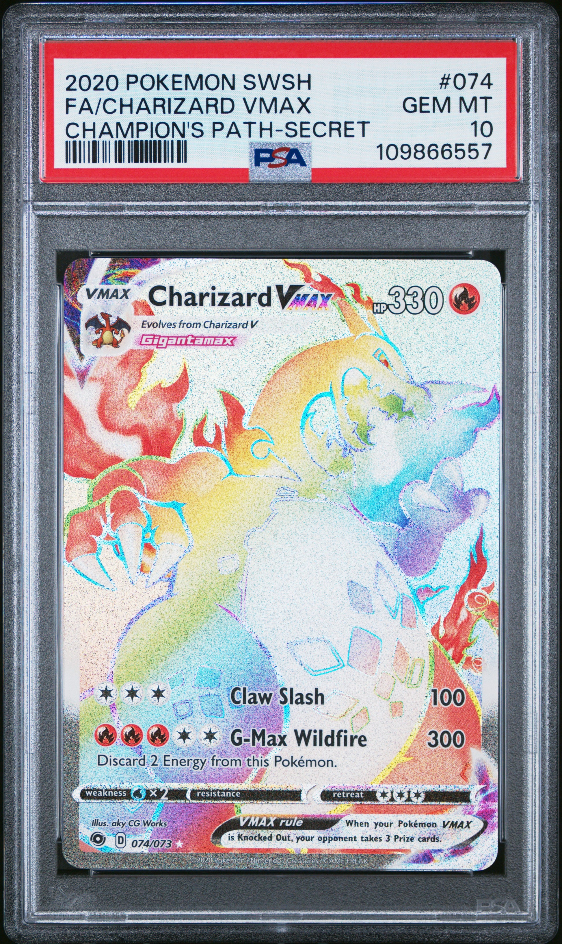 2020 POKEMON SWORD & SHIELD CHAMPION'S PATH FA/CHARIZARD VMAX #074 PSA 10 - Image 2