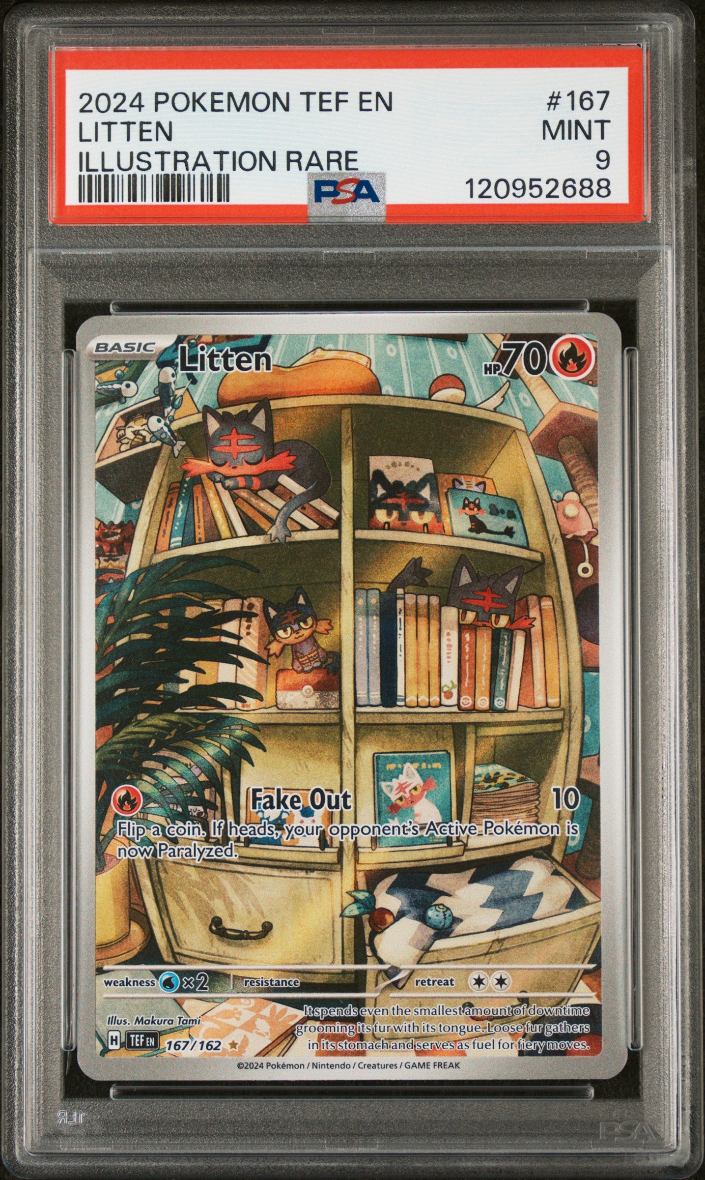 2024 POKEMON TEF EN-TEMPORAL FORCES LITTEN #167 PSA 9 - Image 1