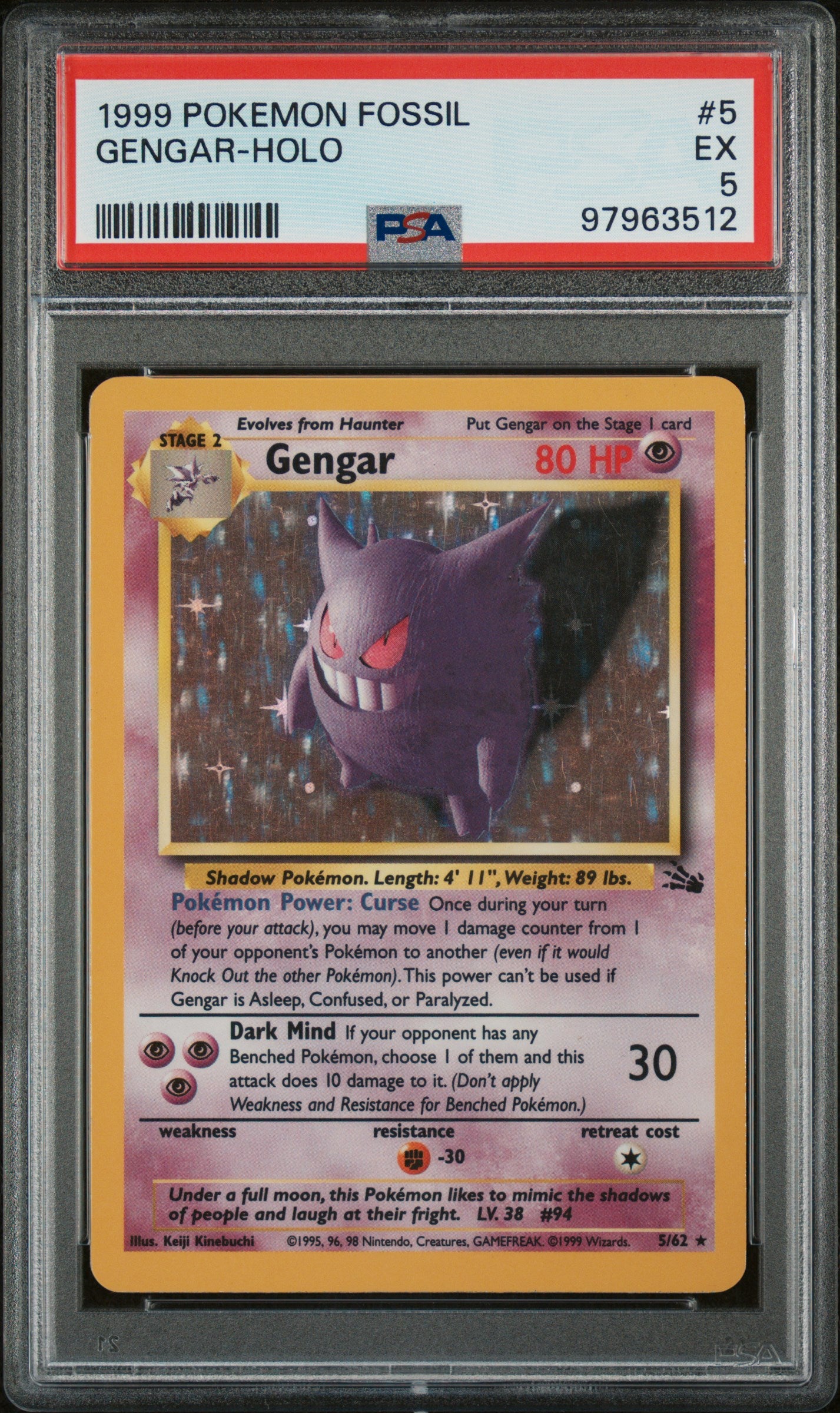 1999 POKEMON FOSSIL GENGAR-HOLO #5 PSA 5 - Image 1