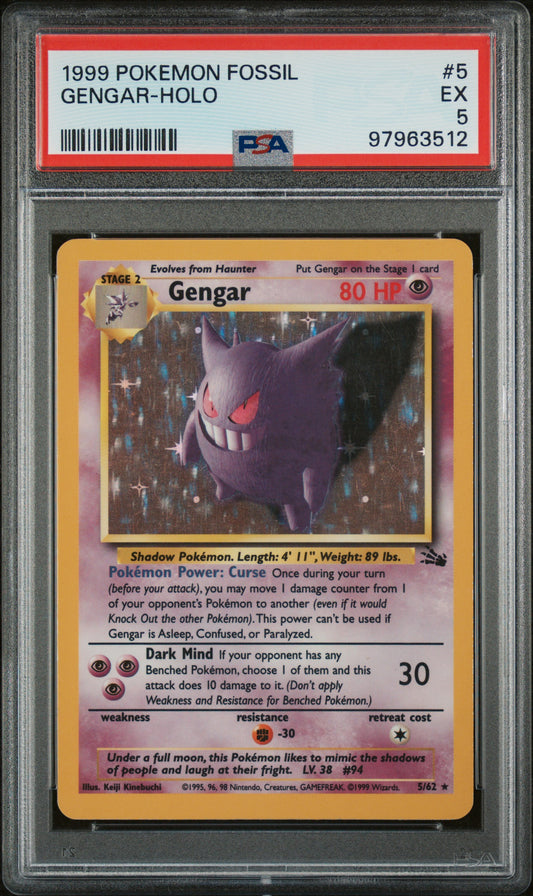 1999 POKEMON FOSSIL GENGAR-HOLO #5 PSA 5 - Image 1
