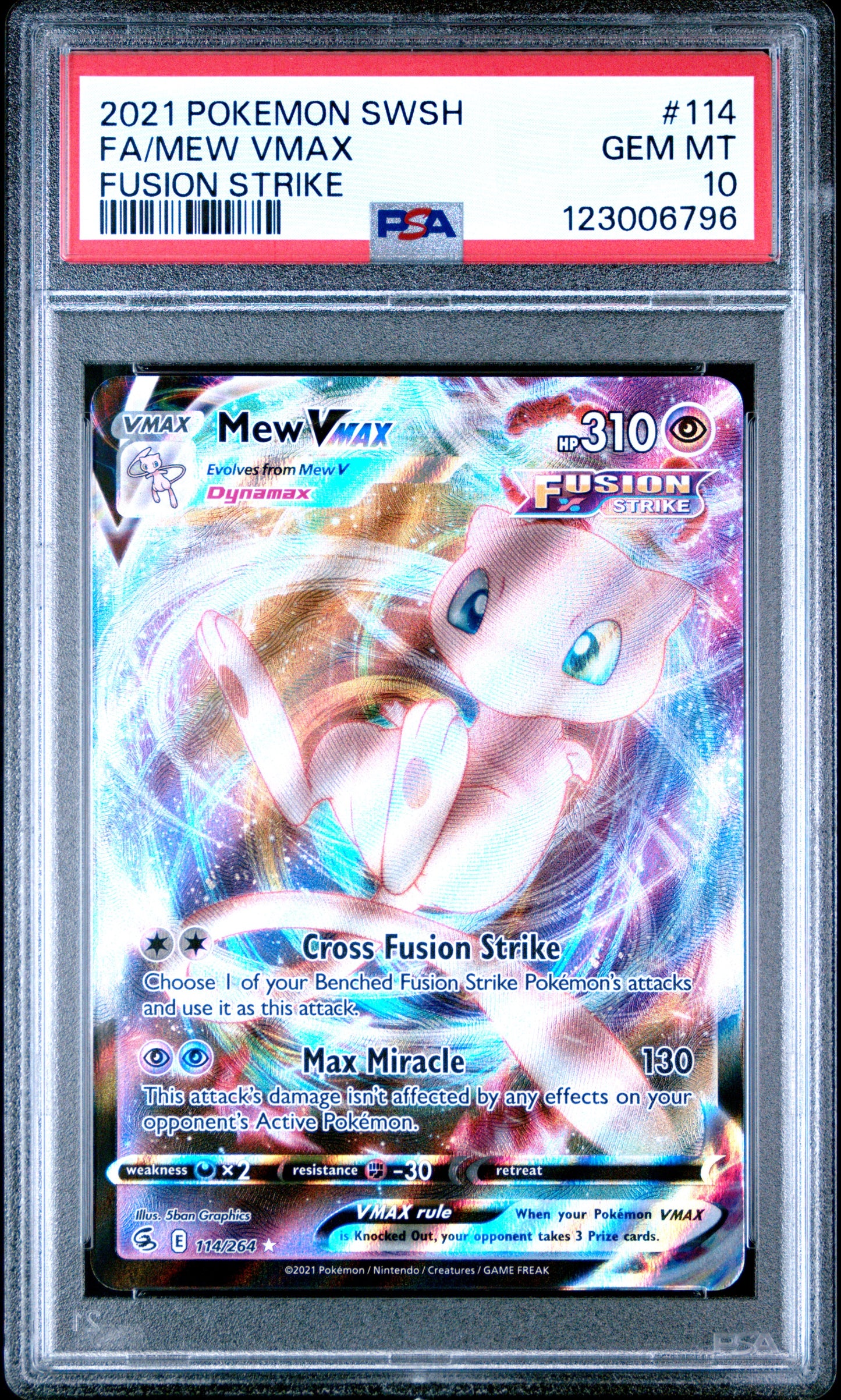 2021 POKEMON SWORD & SHIELD FUSION STRIKE FA/MEW VMAX #114 PSA 10 - Image 2
