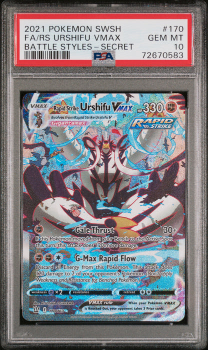 2021 POKEMON SWORD & SHIELD BATTLE STYLES FA/RS URSHIFU VMAX #170 PSA 10 - Image 1
