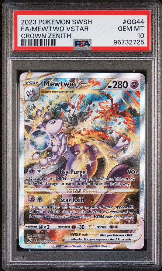 2023 POKEMON SWORD AND SHIELD CROWN ZENITH FA/MEWTWO VSTAR #GG44 PSA 10 - Image 1