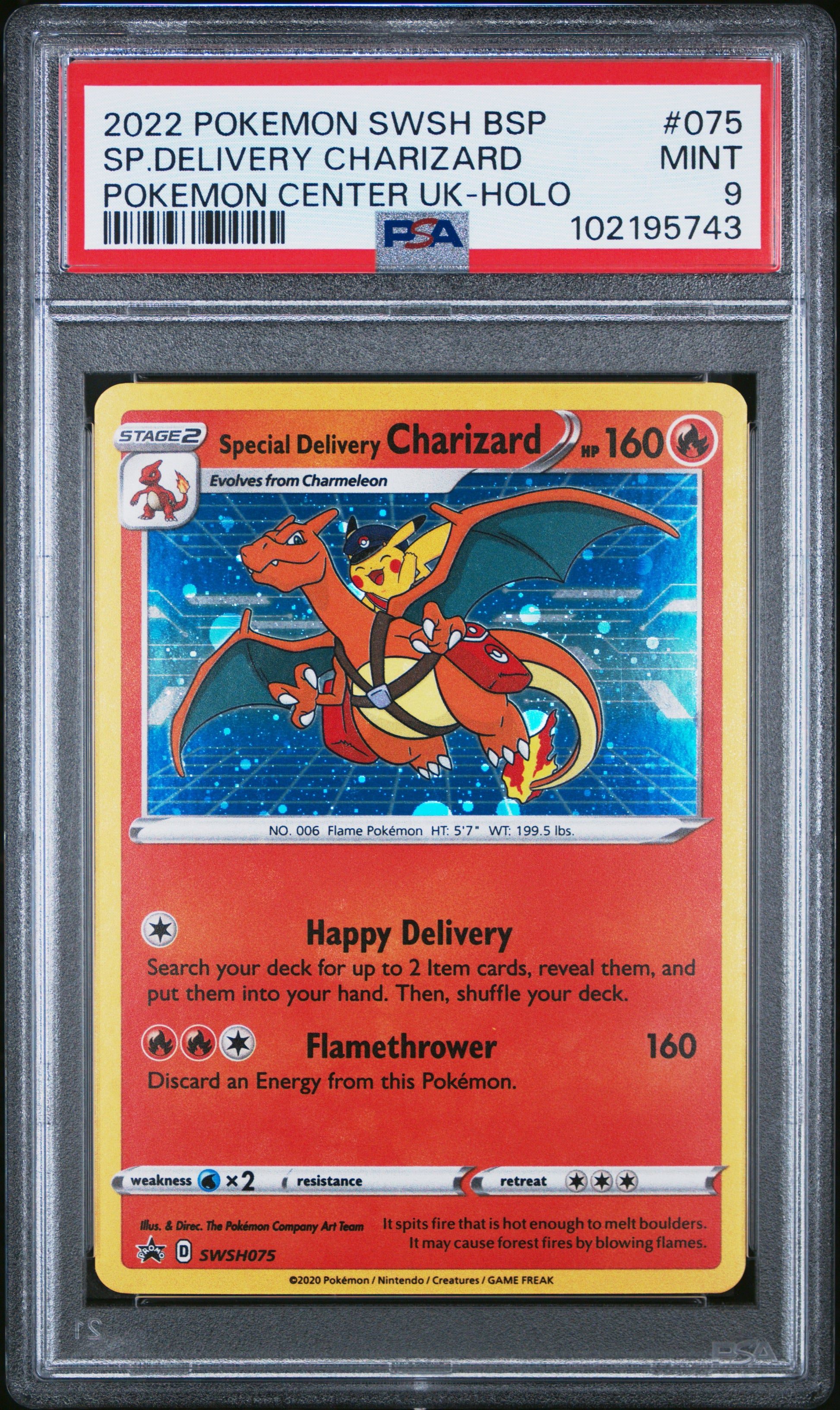 2022 POKEMON SWSH BLACK STAR PROMO SP.DELIVERY CHARIZARD #075 PSA 9 - Image 2