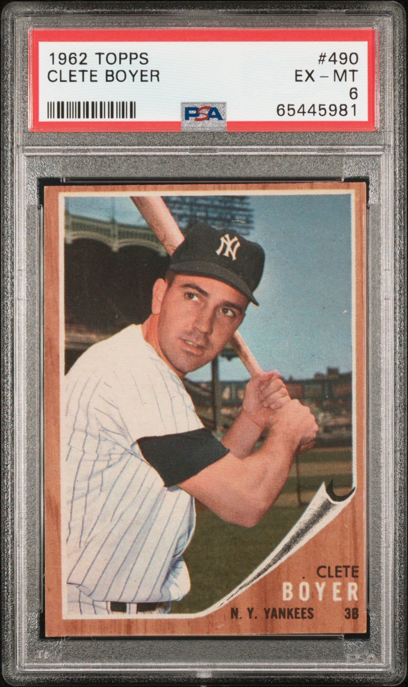 1962 TOPPS CLETE BOYER #490 PSA 6 - Image 2
