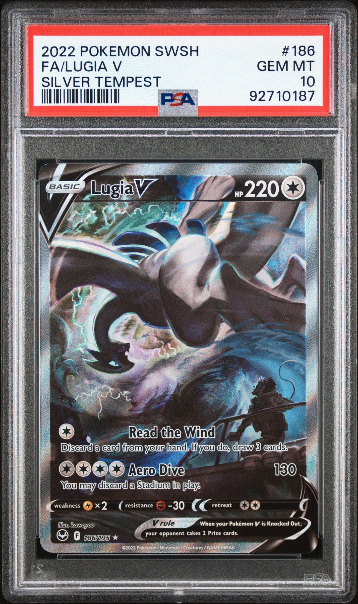 2022 POKEMON SWORD & SHIELD SILVER TEMPEST FA/LUGIA V #186 PSA 10 - Image 1
