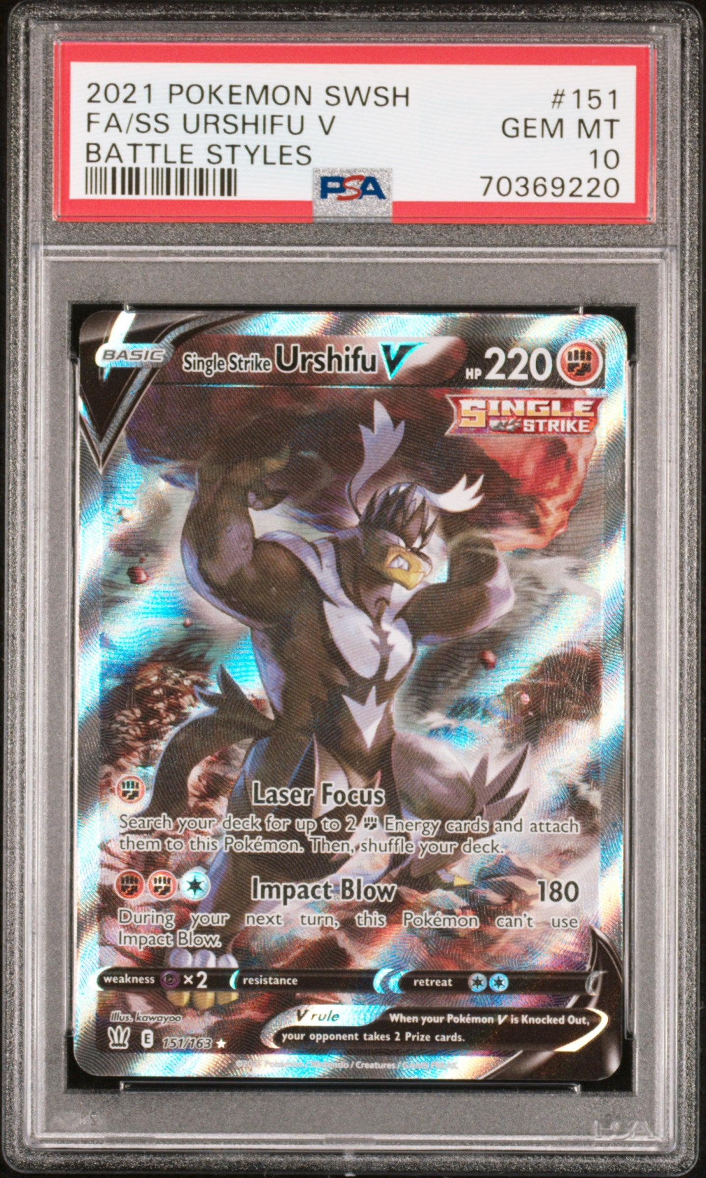 2021 POKEMON SWORD & SHIELD BATTLE STYLES FA/SS URSHIFU V #151 PSA 10 - Image 1