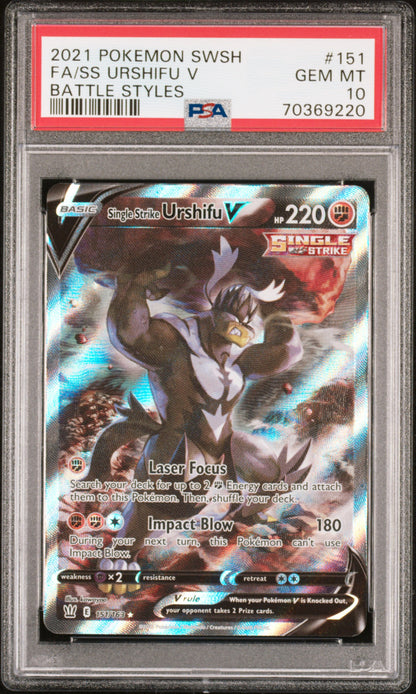 2021 POKEMON SWORD & SHIELD BATTLE STYLES FA/SS URSHIFU V #151 PSA 10 - Image 1