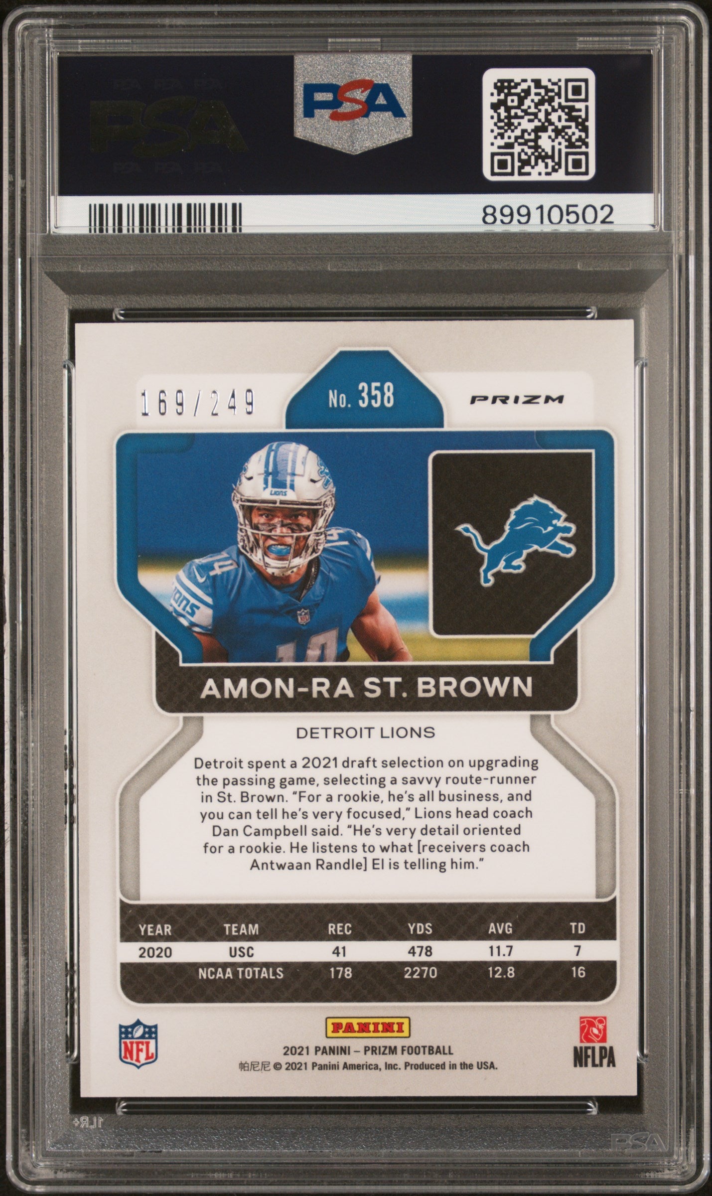 2021 PANINI PRIZM AMON-RA ST. BROWN #358 PSA 9 - Image 2