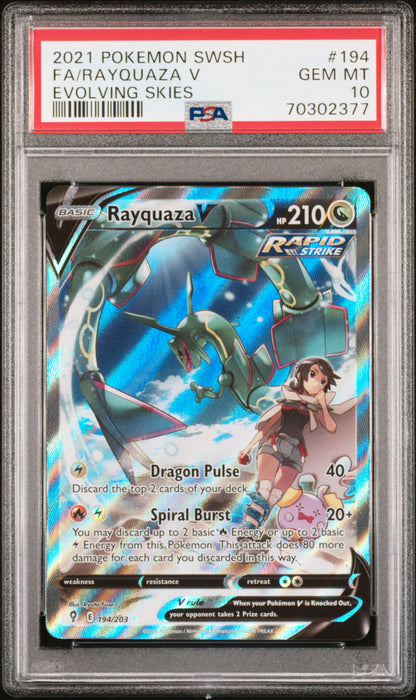2021 POKEMON SWORD & SHIELD EVOLVING SKIES FA/RAYQUAZA V #194 PSA 10 - Image 1