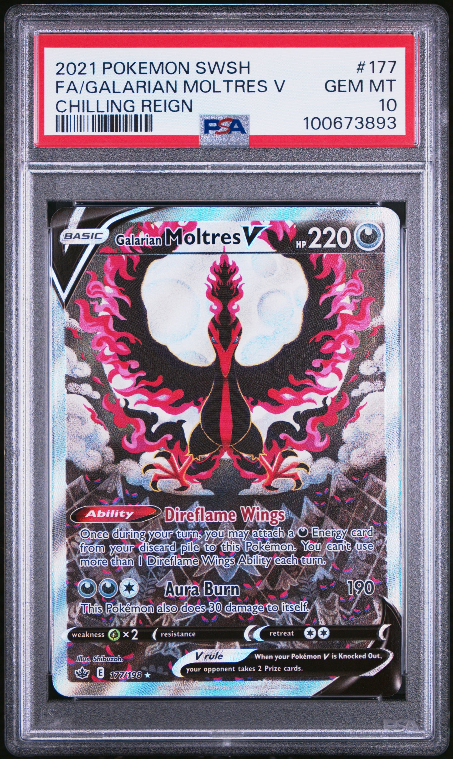 2021 POKEMON SWORD & SHIELD CHILLING REIGN FA/GALARIAN MOLTRES V #177 PSA 10 - Image 2