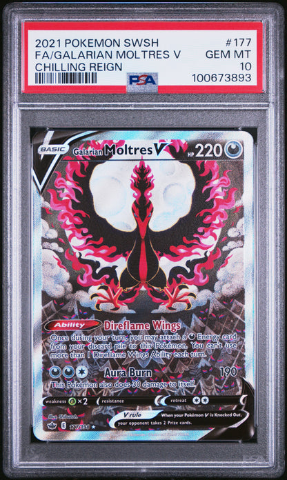 2021 POKEMON SWORD & SHIELD CHILLING REIGN FA/GALARIAN MOLTRES V #177 PSA 10 - Image 2
