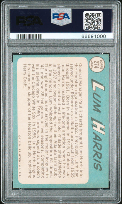 1965 TOPPS LUM HARRIS #274 PSA 7 - Image 2