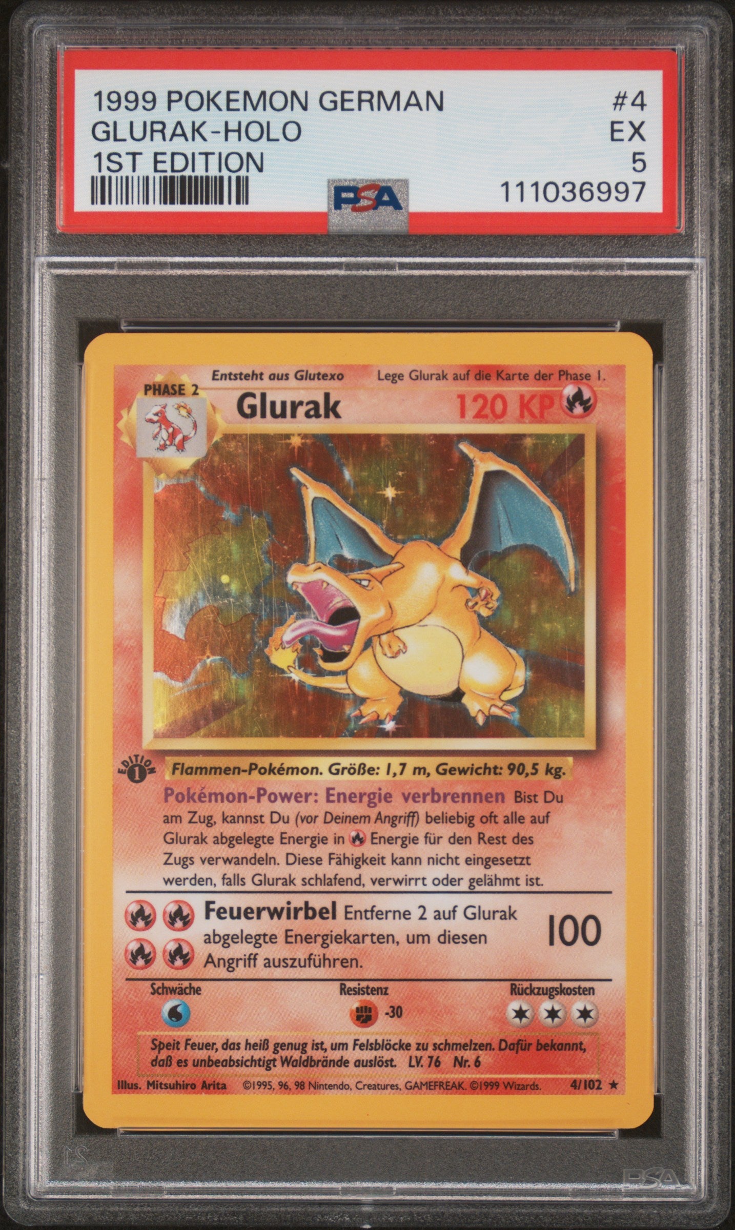 1999 POKEMON GERMAN GLURAK-HOLO #4 PSA 5 - Image 1
