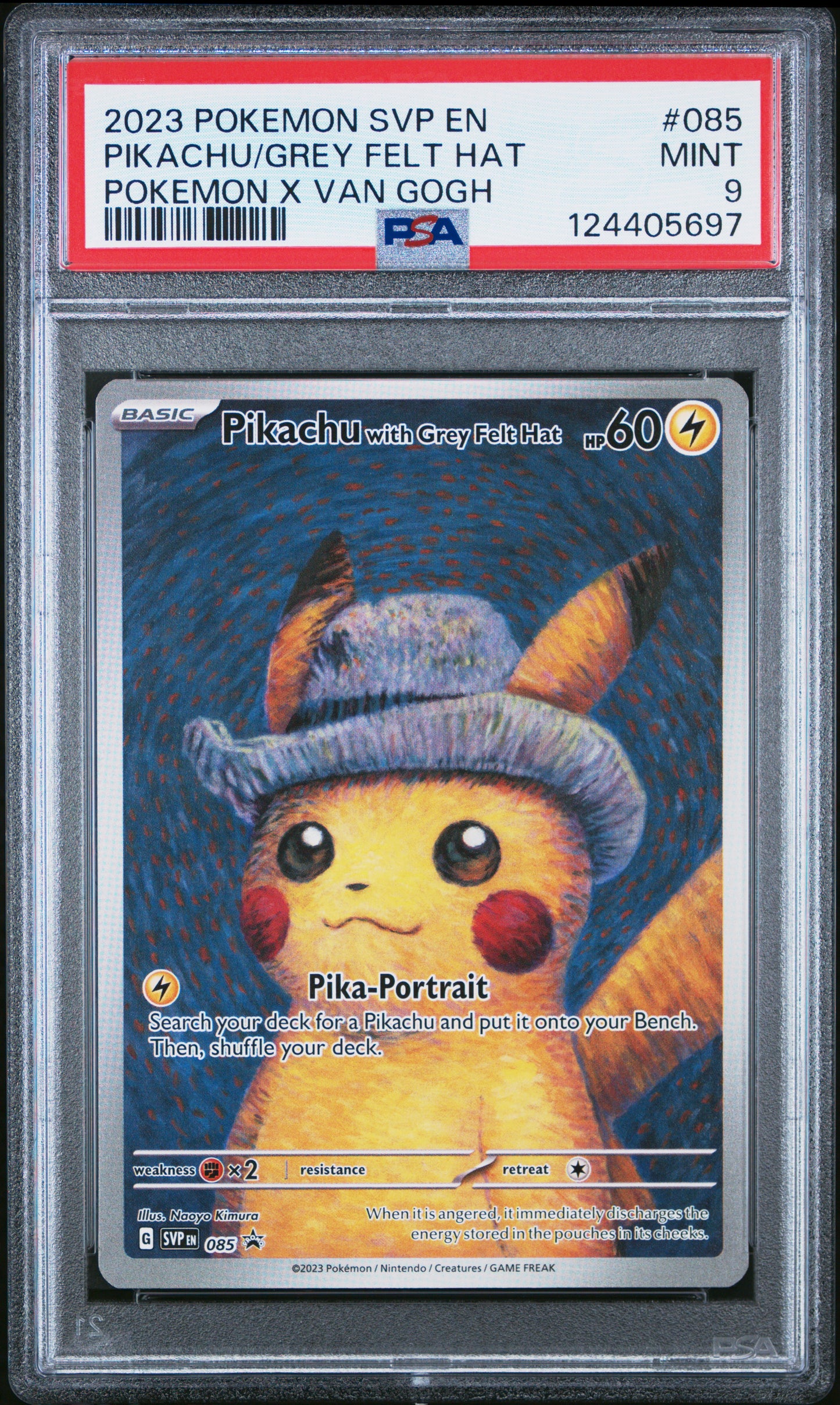 2023 POKEMON SVP EN-SV BLACK STAR PROMO PIKACHU/GREY FELT HAT #085 PSA 9 - Image 1