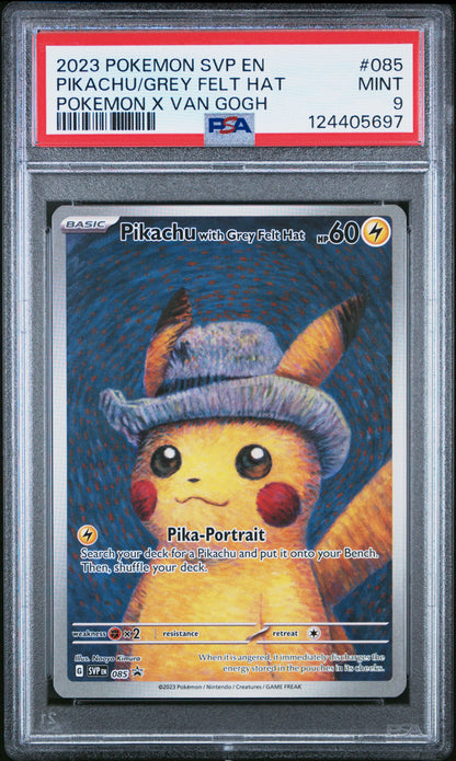 2023 POKEMON SVP EN-SV BLACK STAR PROMO PIKACHU/GREY FELT HAT #085 PSA 9 - Image 1