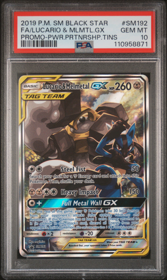 2019 POKEMON SM BLACK STAR PROMO FA/LUCARIO & MLMTL.GX #SM192 PSA 10 - Image 1