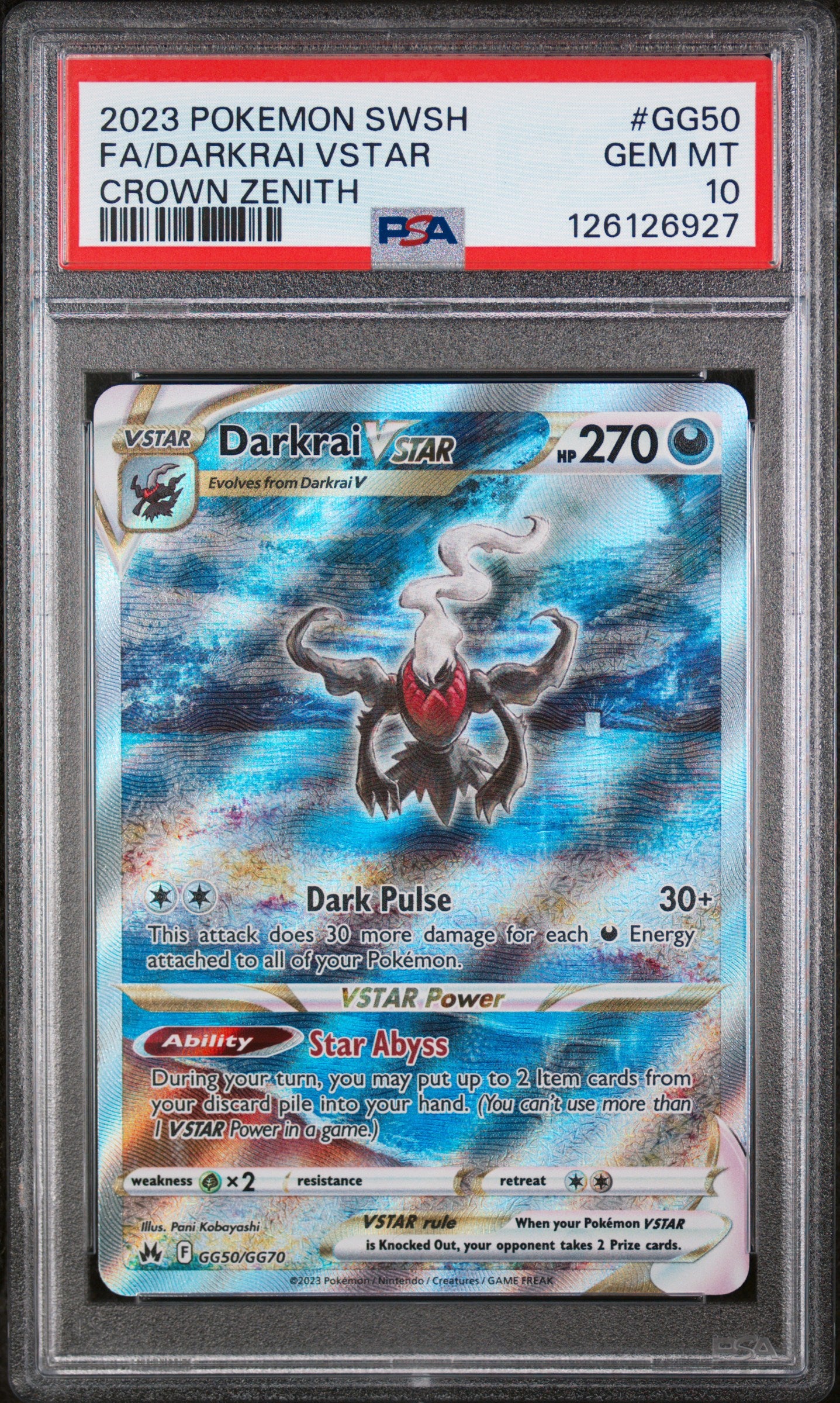 2023 POKEMON SWORD AND SHIELD CROWN ZENITH FA/DARKRAI VSTAR #GG50 PSA 10 - Image 1