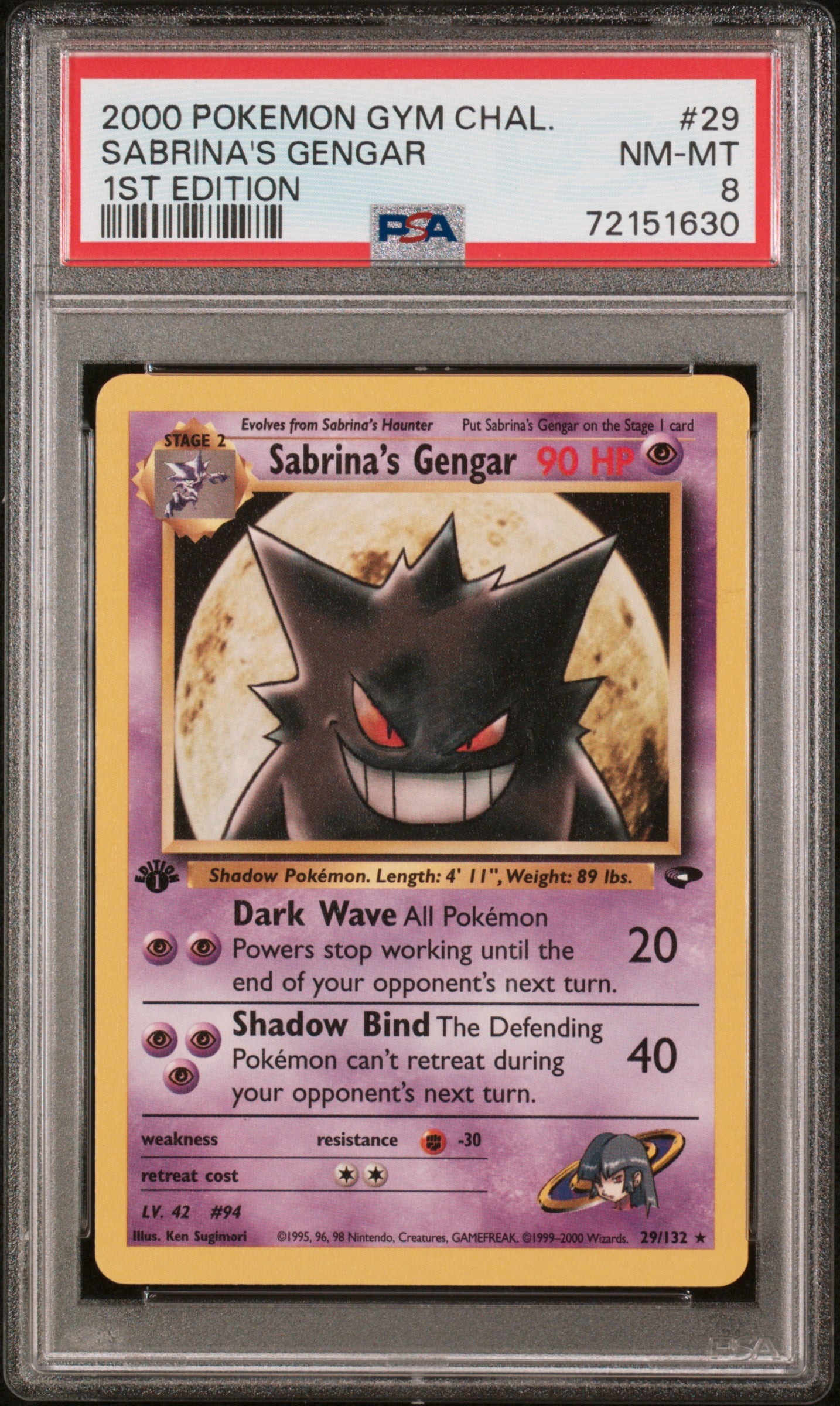 2000 POKEMON GYM CHALLENGE SABRINA'S GENGAR #29 PSA 8 - Image 1