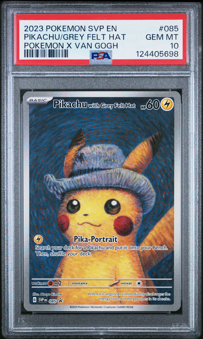 2023 POKEMON SVP EN-SV BLACK STAR PROMO PIKACHU/GREY FELT HAT #085 PSA 10 - Image 1