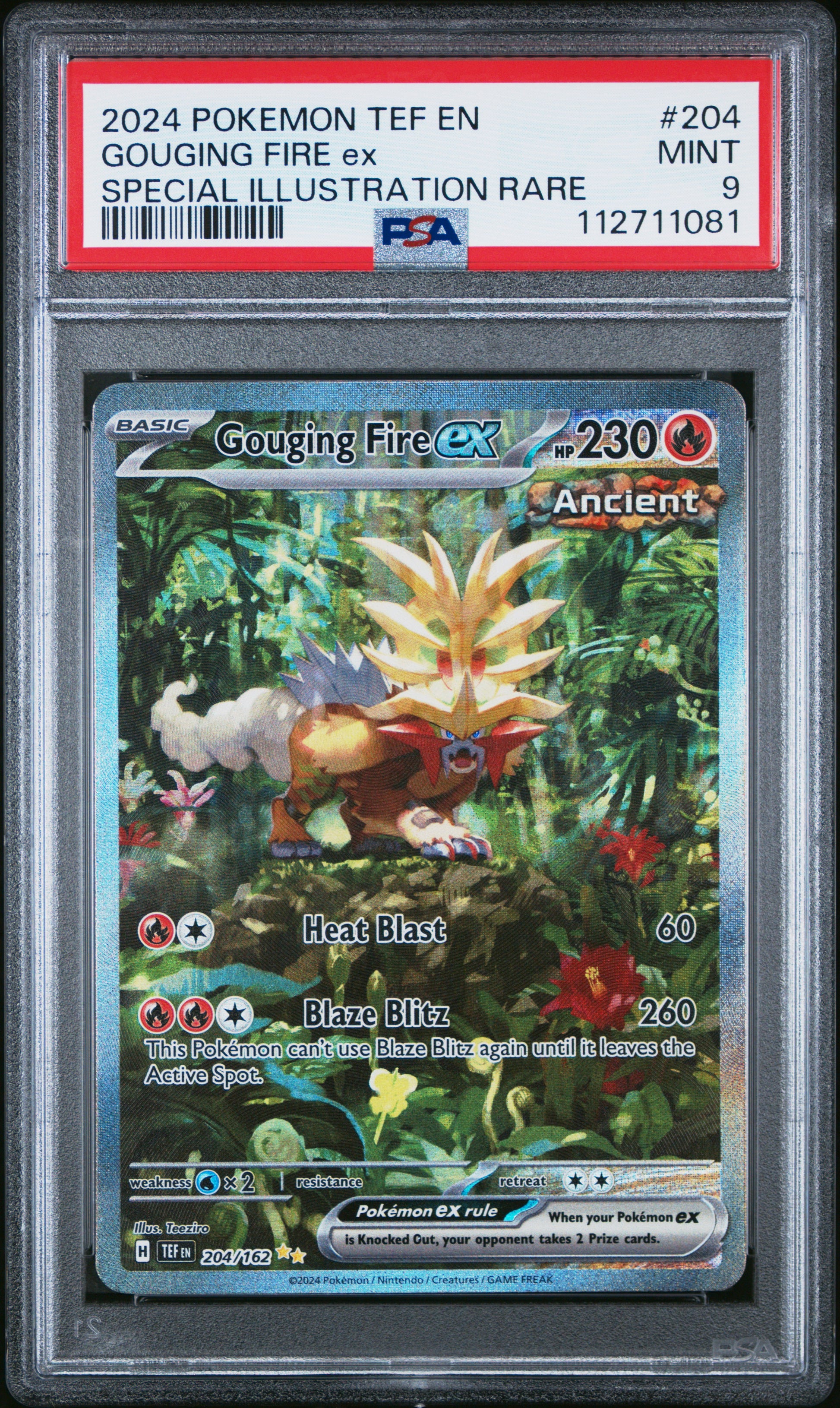 2024 POKEMON TEF EN-TEMPORAL FORCES GOUGING FIRE ex #204 PSA 9 - Image 1