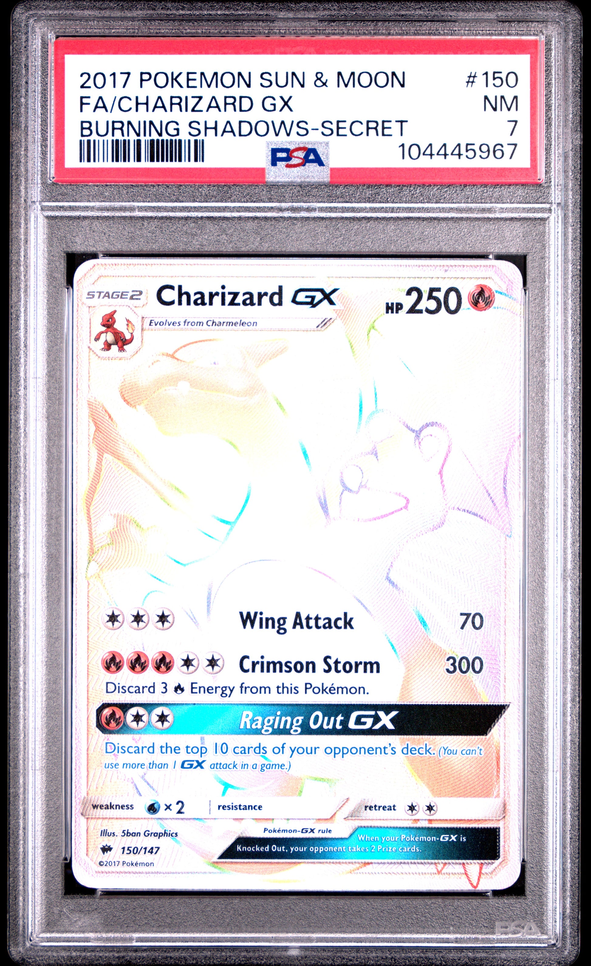 2017 POKEMON SUN & MOON BURNING SHADOWS FA/CHARIZARD GX #150 PSA 7 - Image 2