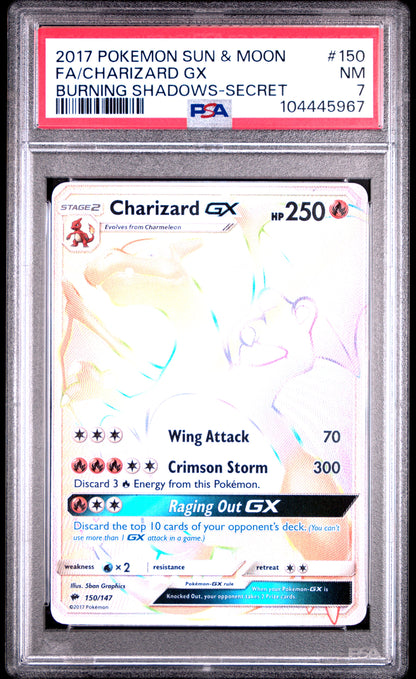 2017 POKEMON SUN & MOON BURNING SHADOWS FA/CHARIZARD GX #150 PSA 7 - Image 2