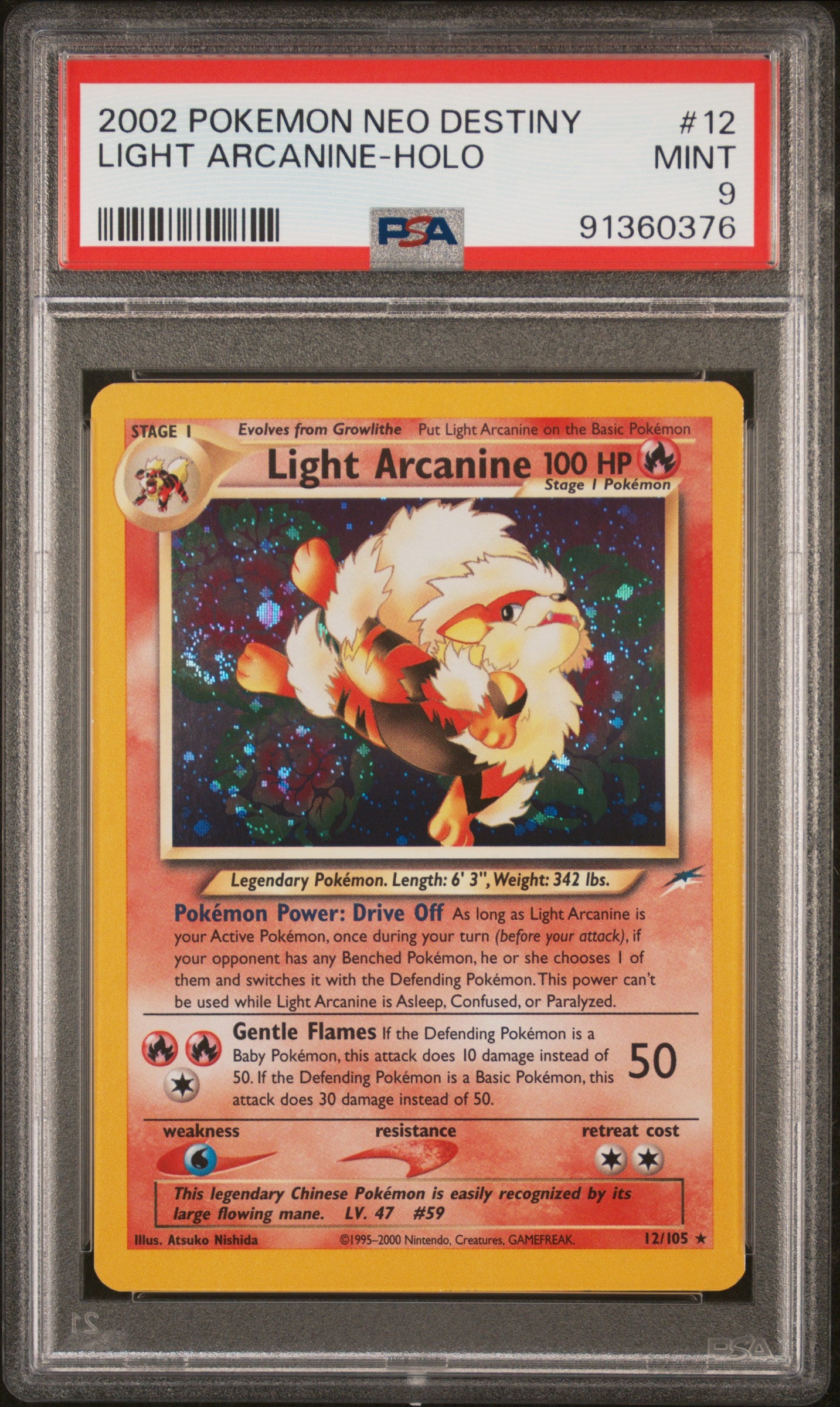 2002 POKEMON NEO DESTINY LIGHT ARCANINE-HOLO #12 PSA 9 - Image 1