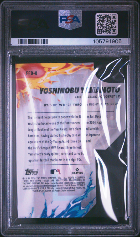 2024 TOPPS FINEST FINEST FIRSTS YOSHINOBU YAMAMOTO #FFD8 PSA 10 - Image 1