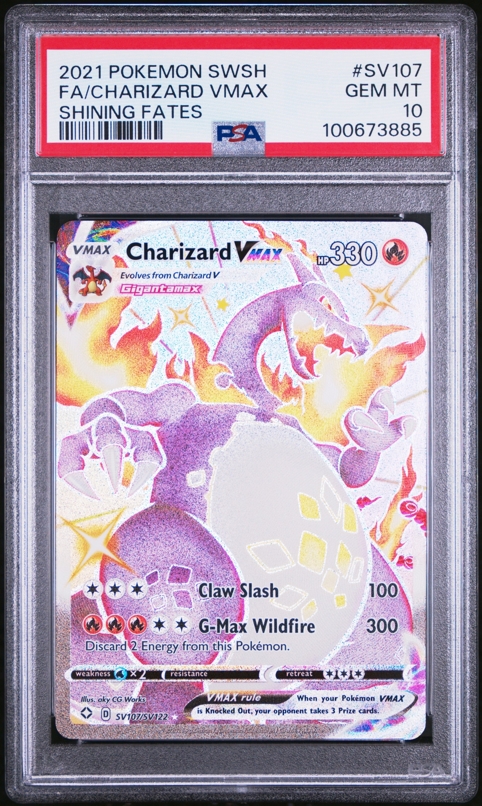 2021 POKEMON SWORD & SHIELD SHINING FATES FA/CHARIZARD VMAX #SV107 PSA 10 - Image 2